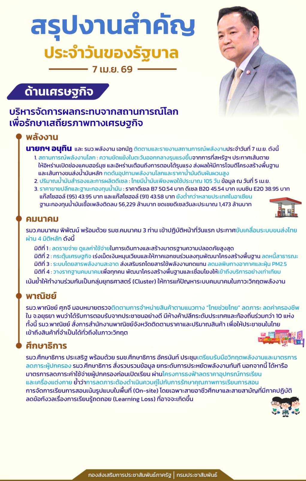 📍สรุปงานสำคัญประจำวันของรัฐบาล วันที่ 7 เมษายน 2569