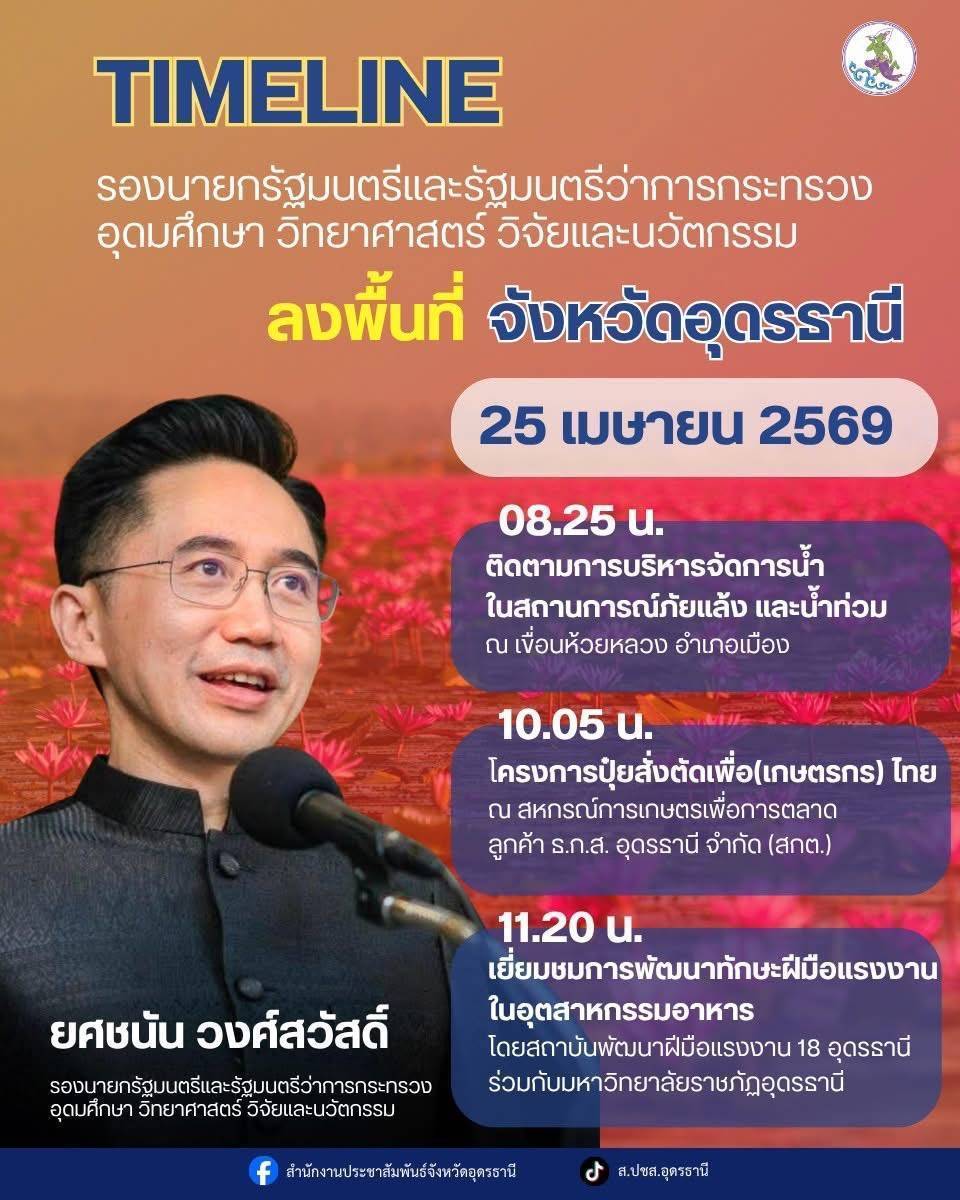 🚨 รองนายกรัฐมนตรีและรัฐมนตรีว่าการกระทรวง อว. ลงพื้นที่จังหวัดอุดรธานี