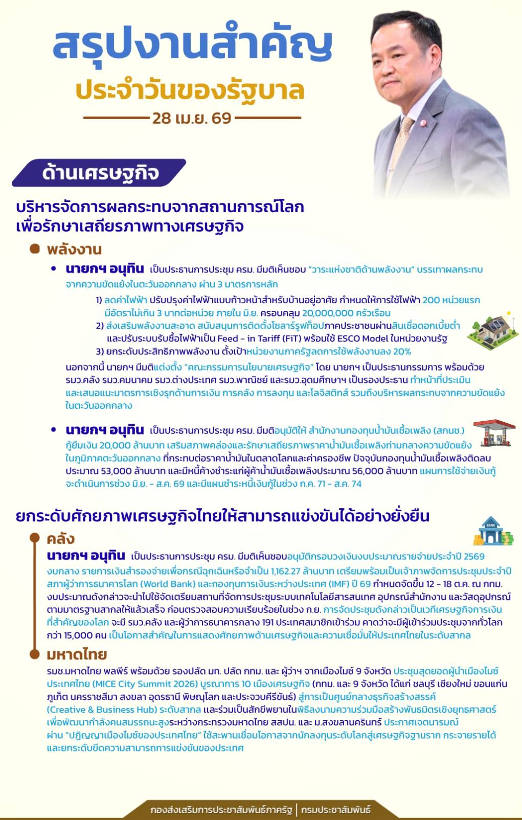 📍สรุปงานสำคัญประจำวันของรัฐบาล วันที่ 28 เมษายน 2569