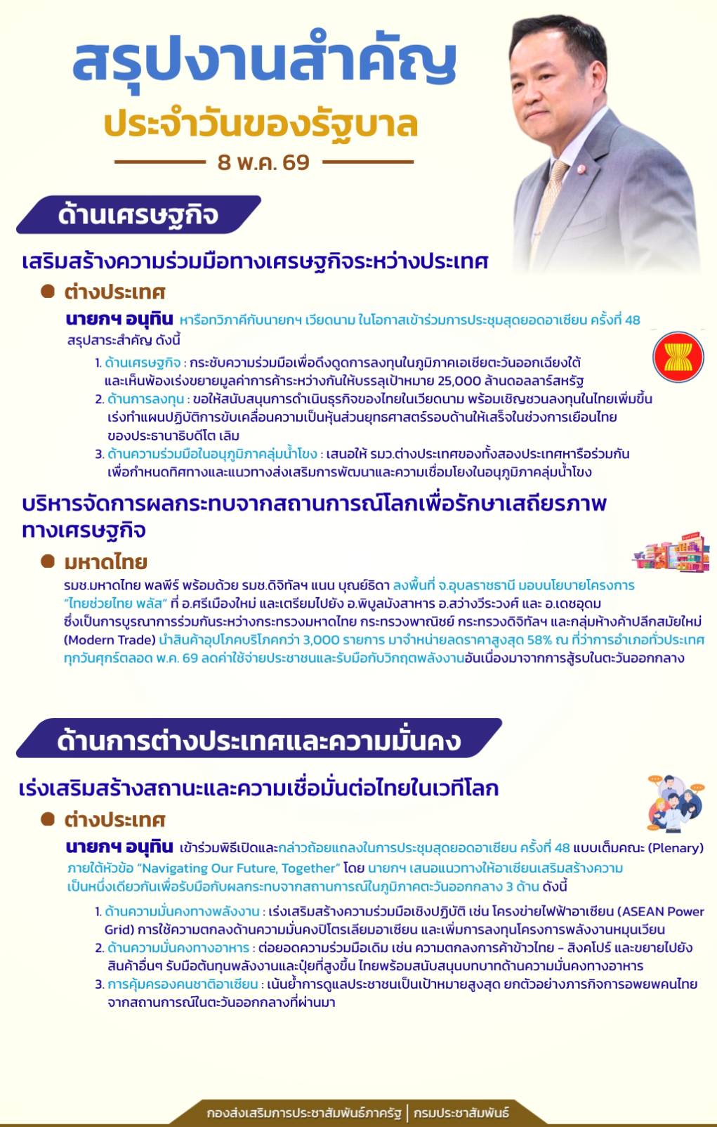 📍สรุปงานสำคัญประจำวันของรัฐบาล วันที่ 8 พฤษภาคม 2569