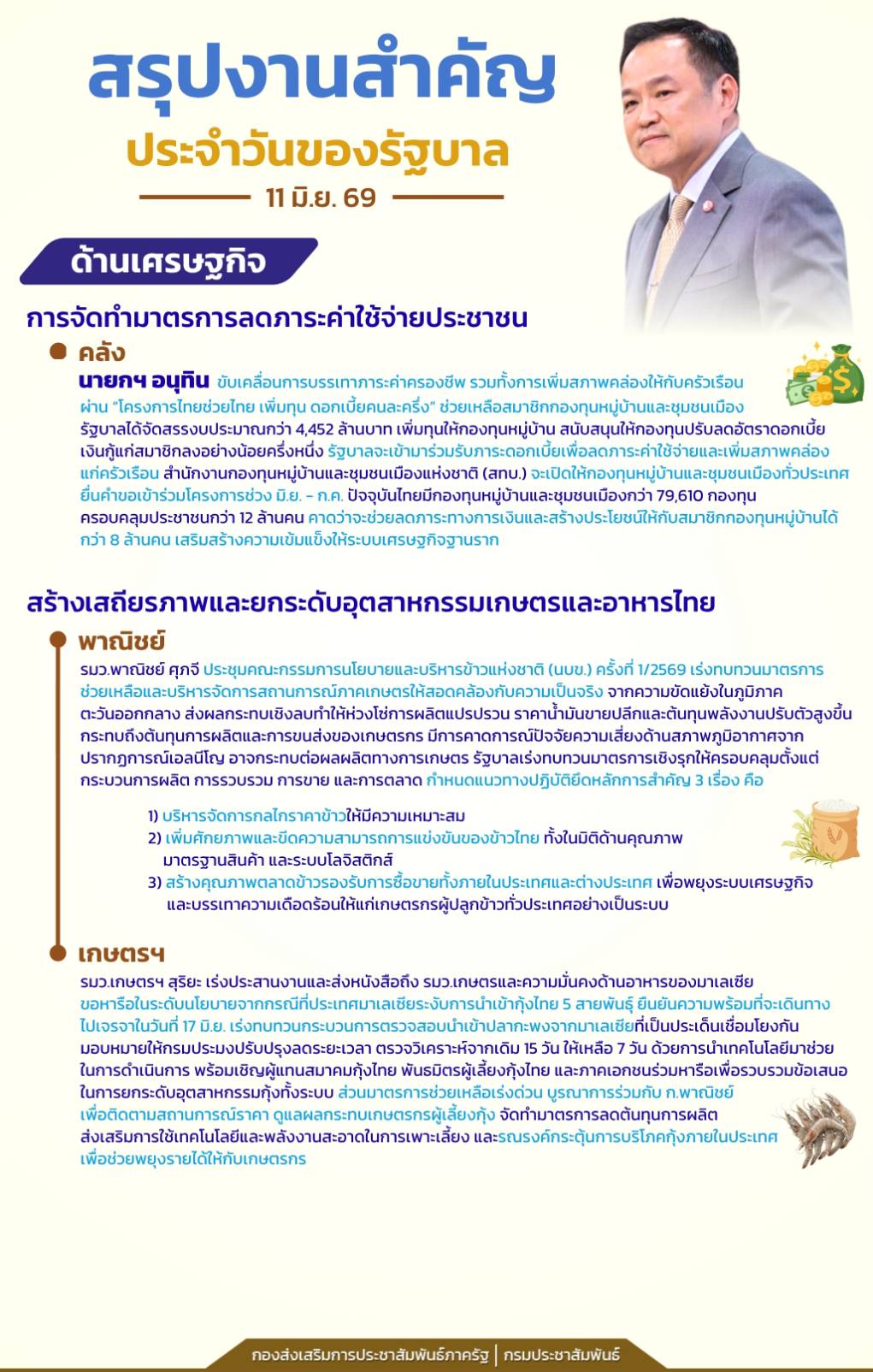 📍สรุปงานสำคัญประจำวันของรัฐบาล วันที่ 11 มิถุนายน 2569
